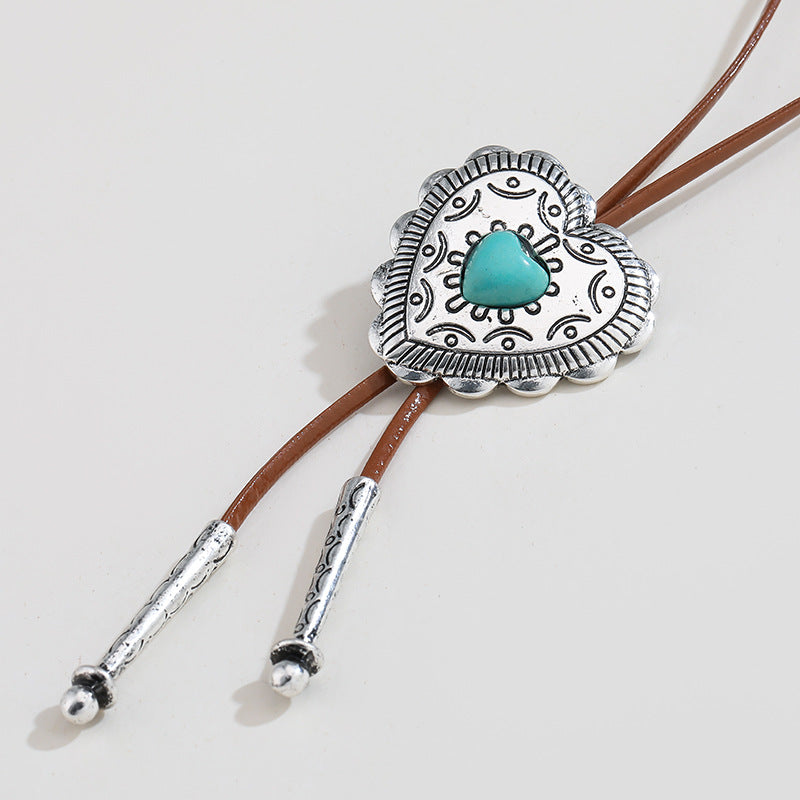 Bohemian Western Cowgirl Charm Turquoise Cross Heart Necklace