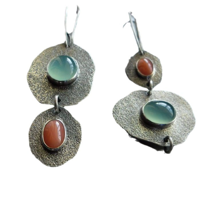 Bohemian Asymmetric Chalcedony Coral Earrings