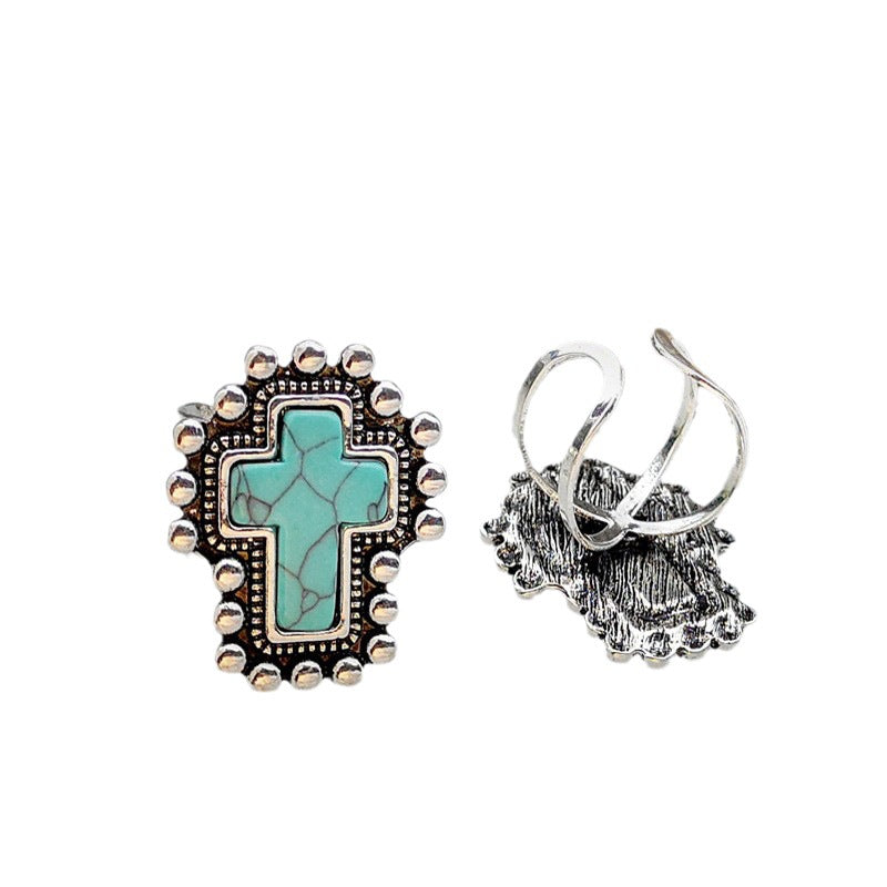 Turquoise Cross Open Adjustable Ring