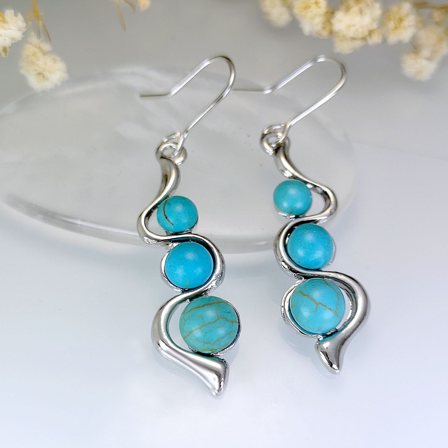 Bohemian Minimalist Pretty Blue Cat's Eye Earrings