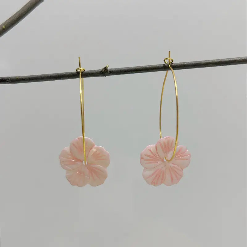 2024 Newest Hawaiian Pink Flower Shell Earrings