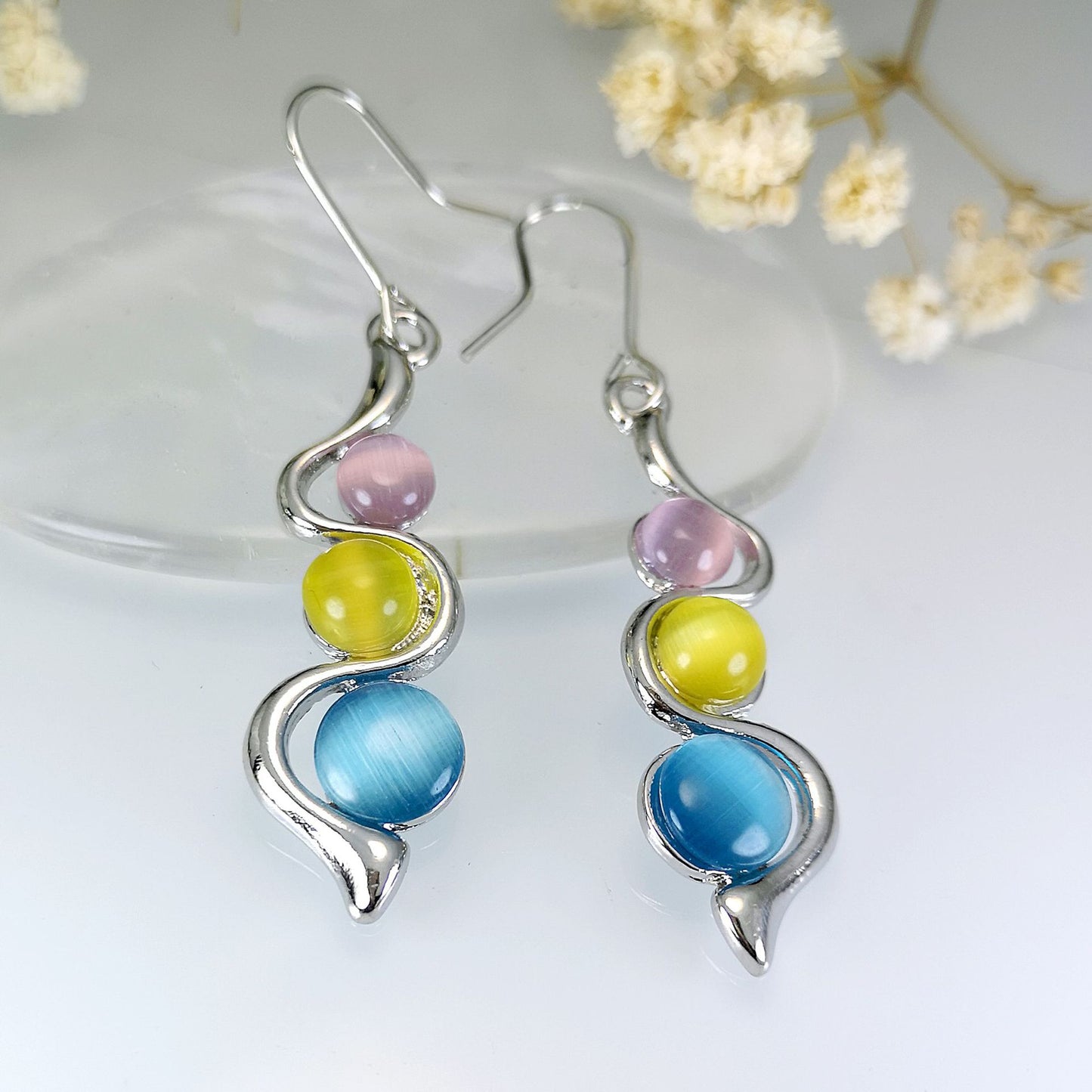 Bohemian Minimalist Pretty Blue Cat's Eye Earrings