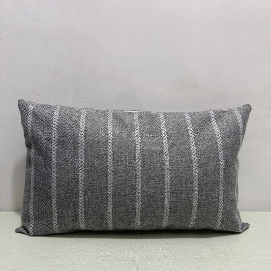 Grey striped linen lumbar pillow cover