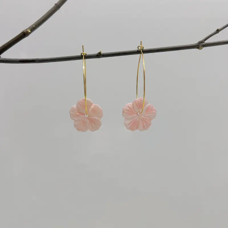 2024 Newest Hawaiian Pink Flower Shell Earrings